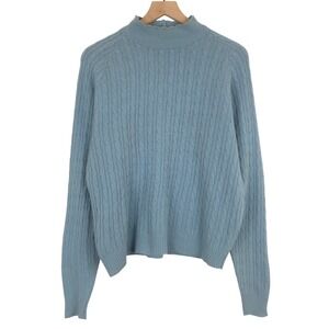 VTG TALBOTS Lambswool Angora Scalloped Mock Neck Sweater Women's Sz L Blue *Read